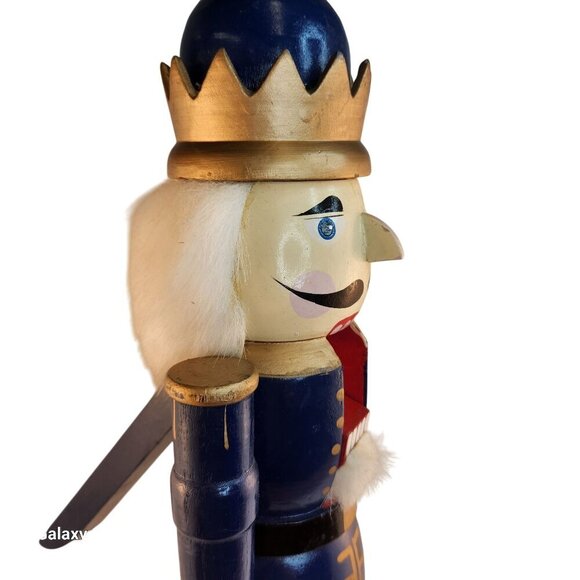 Gottschalks Wooden Blue & Gold Nutcracker King Figurine 20" Tall With Crown - Picture 8 of 13